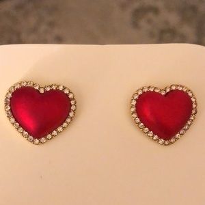 Metallic Red + Crystal Halo Heart Earrings